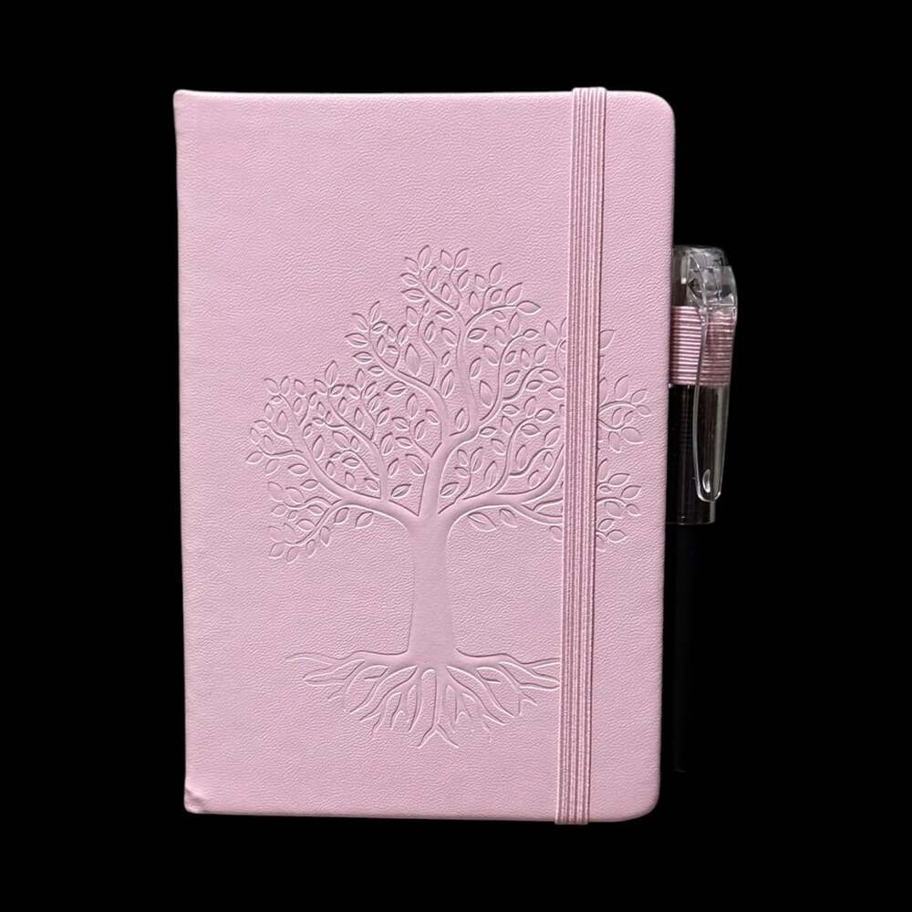 Pastel Pink Tree of Life Embossed Small Hardcover Lined Journal with Pen